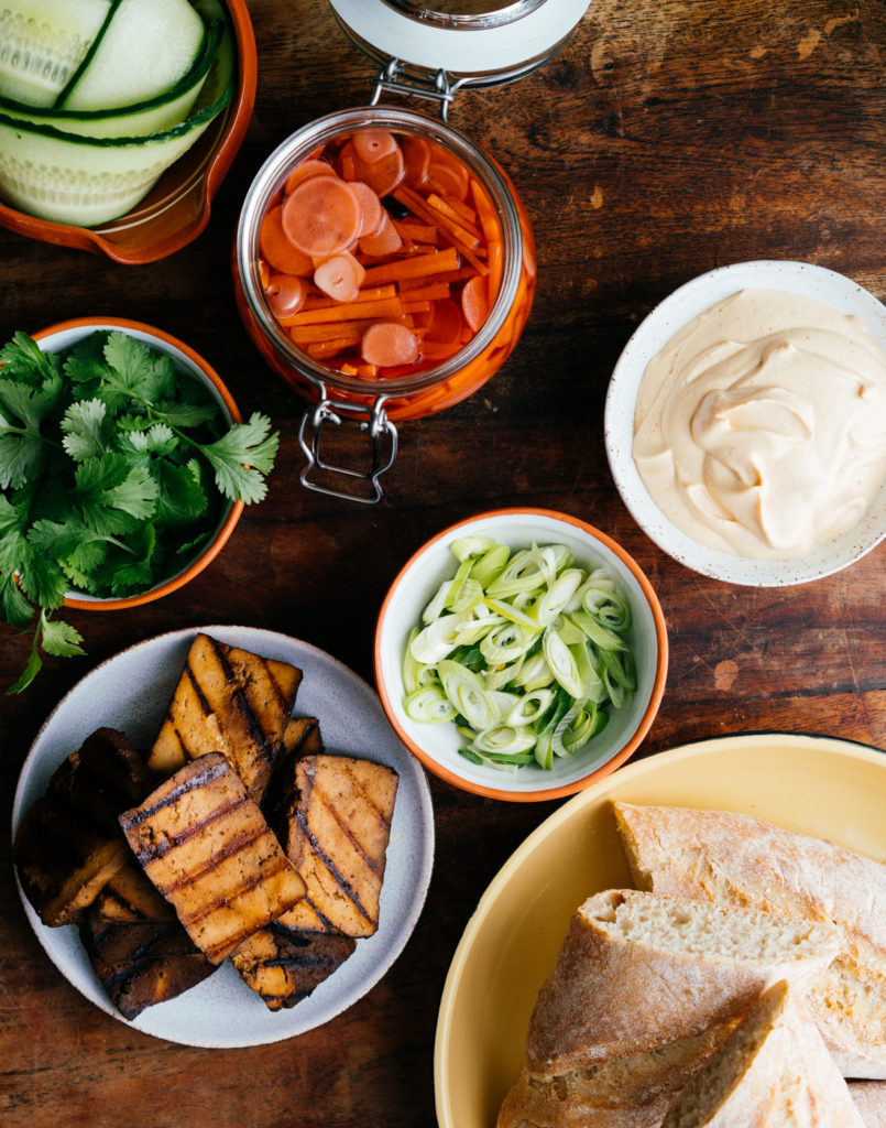 Tofu Bánh mì w/ sriracha cashew mayo + quick pickled radish and carrot
