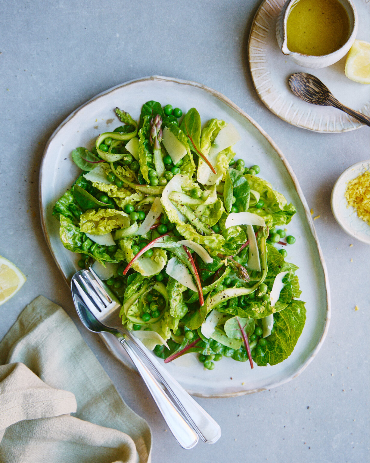 Shaved Asparagus Salad with Gem Lettuce and Green Peas Good Eatings