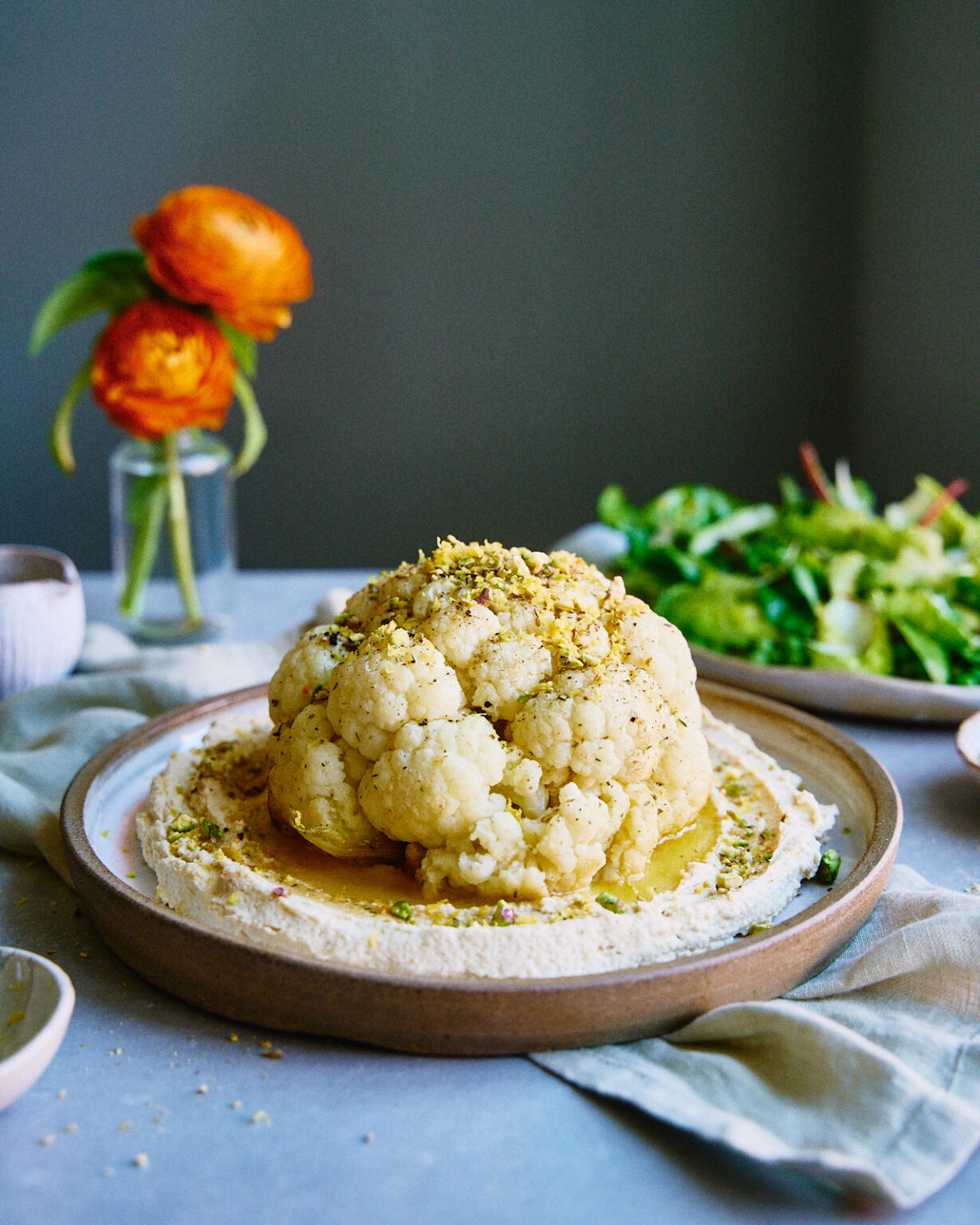 Zingy Braised Whole Cauliflower, Hummus and Pistachio Dukkah Good Eatings