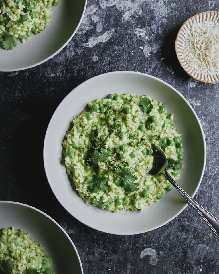 Green OvenBaked Risotto with Mixed Herb Pesto and Peas Good Eatings